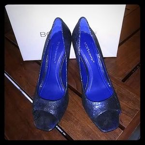 BCBGeneration blue snake print heels